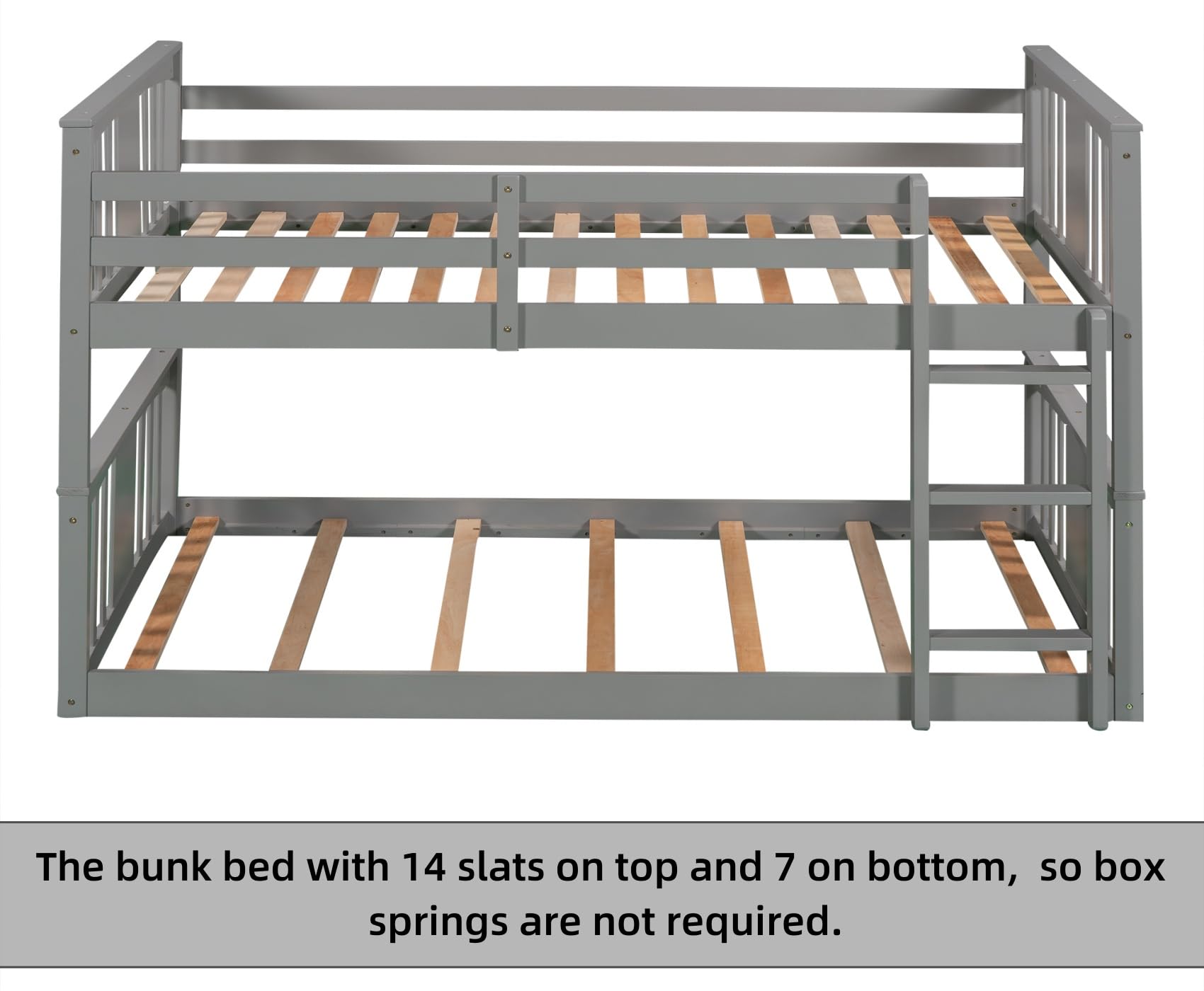 Merax Kids Bunk Bed Twin Over Twin, Wood Low Floor Bunkbed with Stairs Guardrail for Boys, Girls, Toddlers, No Box Spring Required, Grey