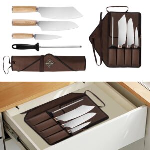 KOFERY Chef Knife Set with Bag - Portable and Versatile for Camping, Cooking, and Everyday Use, Complete with a Travel Case for Safe Storage (Include Sharpening Steel)