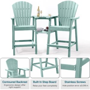 NAVINE Tall Adirondack Chairs Set of 2, HDPE Balcony Chair with Double Connecting Tray, Weather Resistant Outdoor Adirondack Bar Stools for Patio, Deck, Patio, Backyard, Balcony.(Blue)