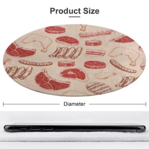 MoBlinko Beef Steak Round Area Rug BBQ Circle Rug Carpet Circular Rugs Non Slip Mat for Kitchen Living Room Bedroom Decoration 3 Ft