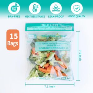 WRAPOK Steamer Bags 30 Pack Zip Steam Vegetable Cooking Bag for Potatoes Meat, 7.1 X 7.9 Inches