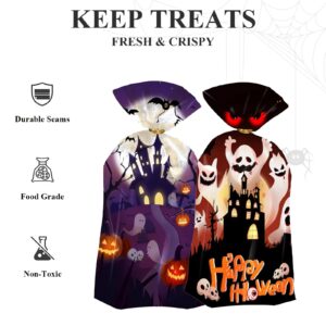 Artby7 Halloween Treat Bags, Halloween Cellophane Treat Bags, 50 PCS Halloween Candy Bags, Halloween Cello Cookie Goodies Gift Bags with 50pcs Ties for Halloween Trick or Treat Party Favors Supplies