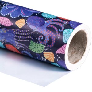 WRAPAHOLIC Ocean Wrapping Paper Roll - Mini Roll - 17 Inch x 33 Feet - Octopuses, Pectinid and Conches Design, Perfect for Birthday, Party, Holiday