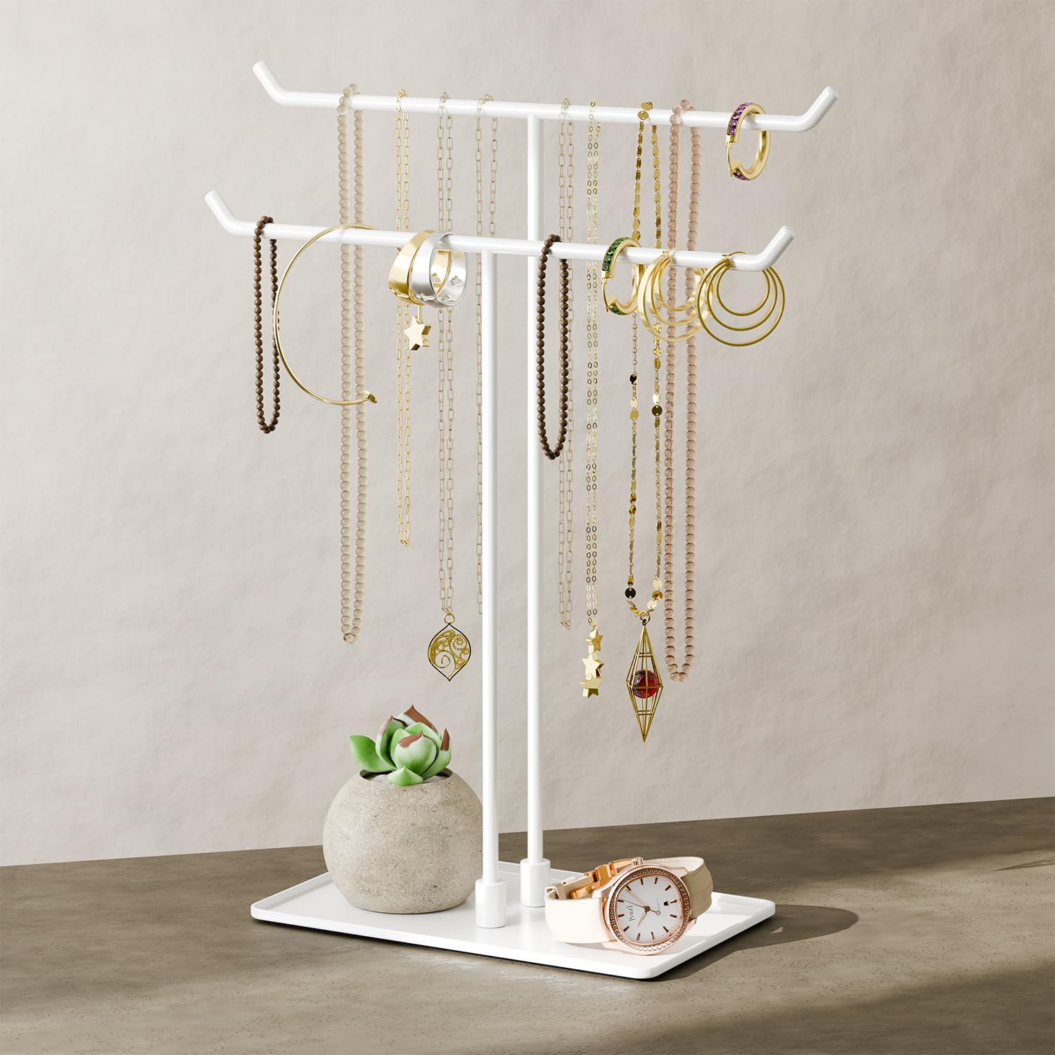 bussdis Necklace Stand Aesthetic Necklace Holder: White Metal Necklace Organizer for Home Decor