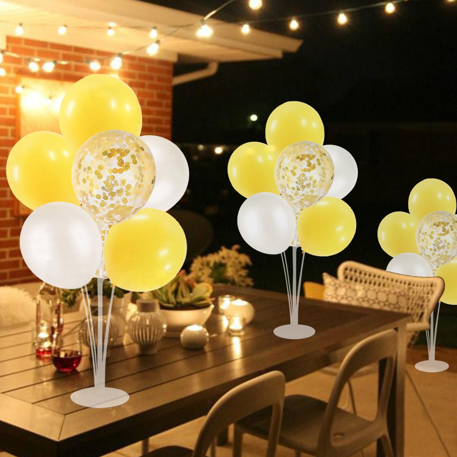 ZJDHPTY 6 Set Balloon Stand with Yellow and White Balloons Centerpiece Table Decorations Bee Daisy Sunflower Theme Pary Decorations Birthday Bridal Shower Wedding New Years Decorations 2025