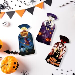 Artby7 Halloween Treat Bags, Halloween Cellophane Treat Bags, 50 PCS Halloween Candy Bags, Halloween Cello Cookie Goodies Gift Bags with 50pcs Ties for Halloween Trick or Treat Party Favors Supplies