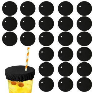 25pcs universal drink covers scrunchies, elastic stretchable polyester cup cover for alcohol protection safety with straw hole reusable drink protector cap for women girls fits most glass cups (black)