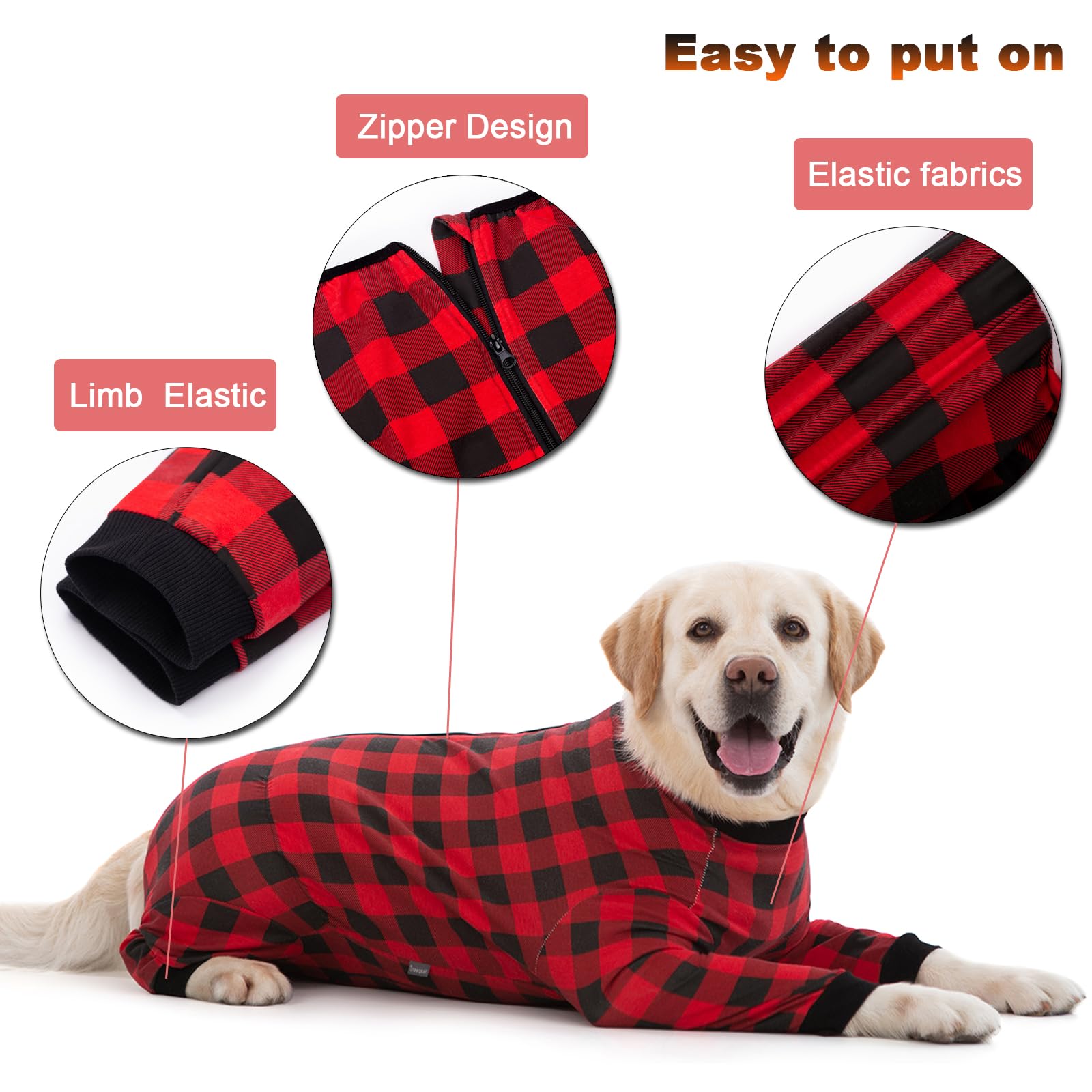 Dog Recovery Suit Full-Zipper After Post-Surgery Large Medium Dogs, Dog Bodysuit for Prevent Licking& Chewing Wounds Onesies Cone Alternative (Red, X-Large)