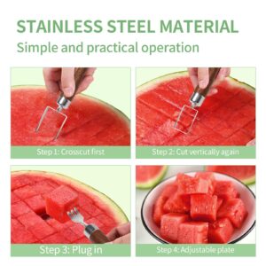 Stainless Steel Fruit Cutter, 2-in-1 Watermelon Fork Slicer, New Portable Dual Head Wooden Handle Watermelon Cutter Slicer Tool, Home and Camping Fruit Fork Cutter Gadget (Large)