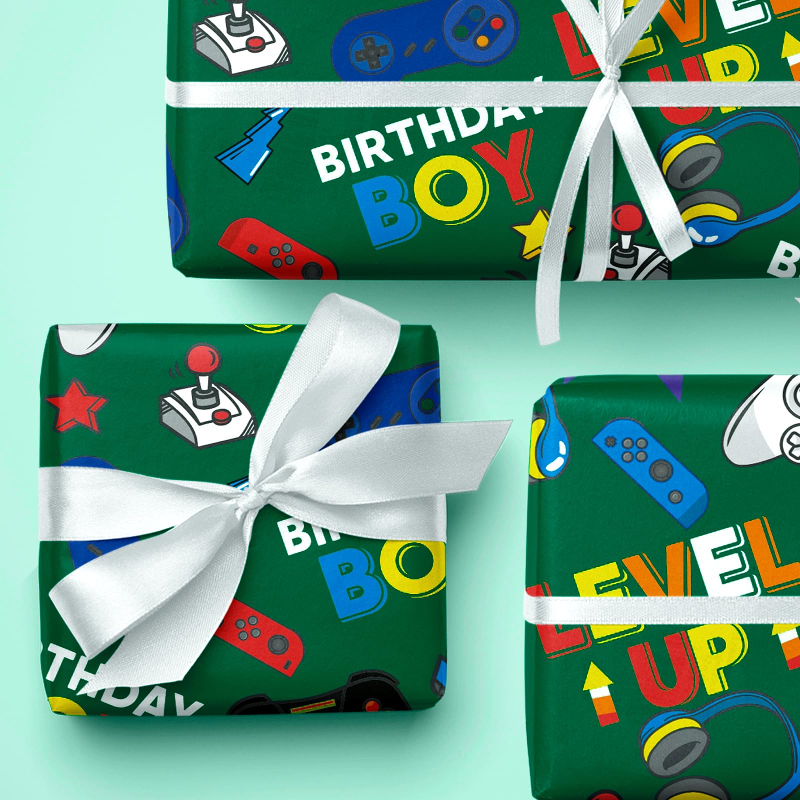 WRAPAHOLIC Gaming Wrapping Paper Roll - Mini Roll - 17 Inch x 33 Feet - Gaming Boys Kids Boys Happy Birthday Design, Perfect for Birthday, Party, Holiday