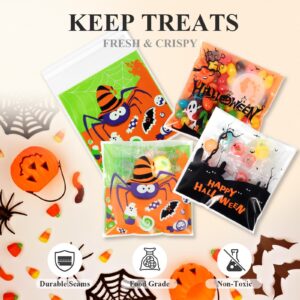 Artby7 100 Pack 4''x4'' Halloween Treat Bags for Candy or Cookies, Self Adhesive Small Candy Snake Goodie Bags for Halloween Party Favor and Gift Packing, Trick or Treat Bags