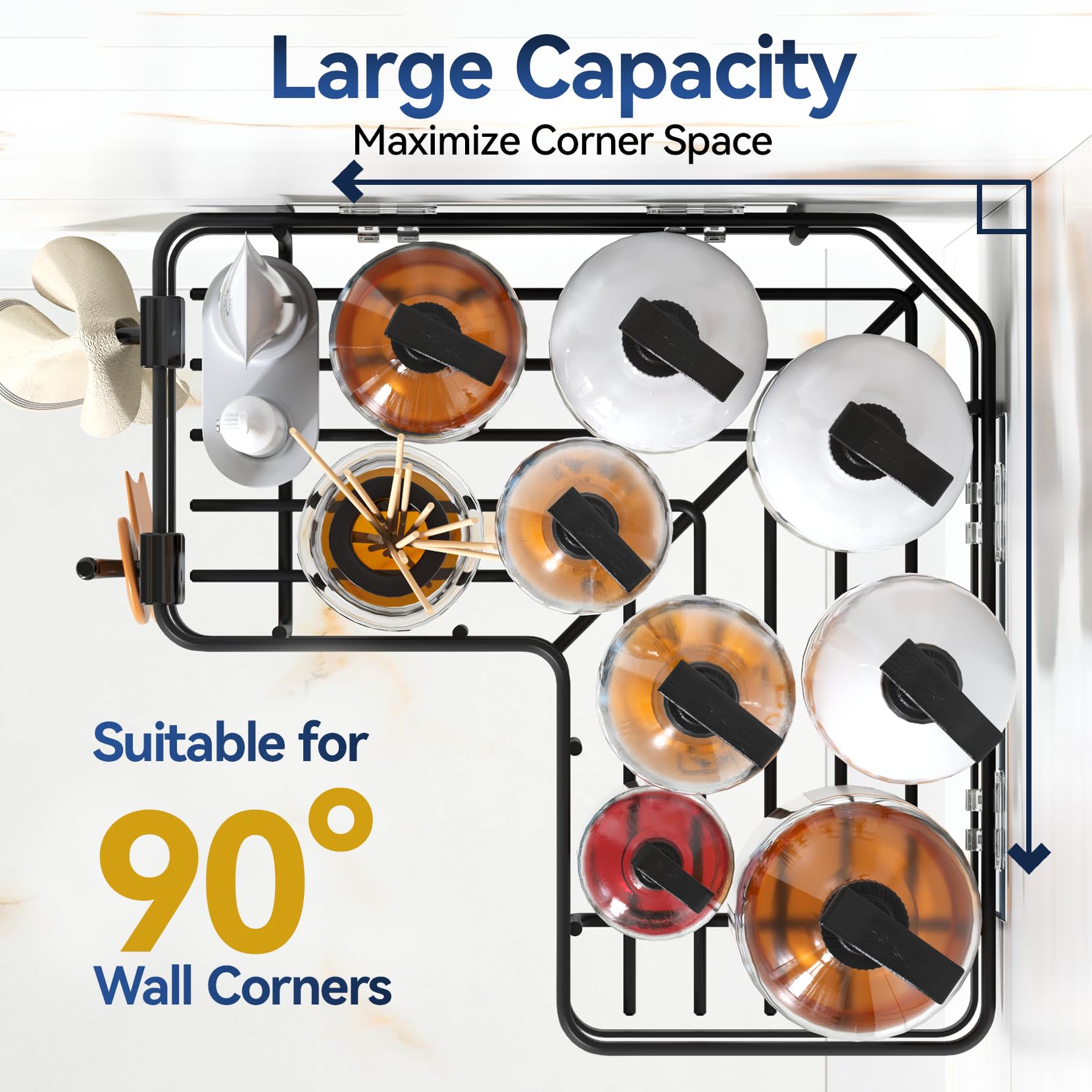 YASONIC 5-Pack Corner Shower Caddy, Corner Shower Shelves with 12 Hooks, Rustproof Shower Shelf for Inside Shower, No Drilling Shower Corner Shelf, Bathroom Shower Organizer Corner, Black