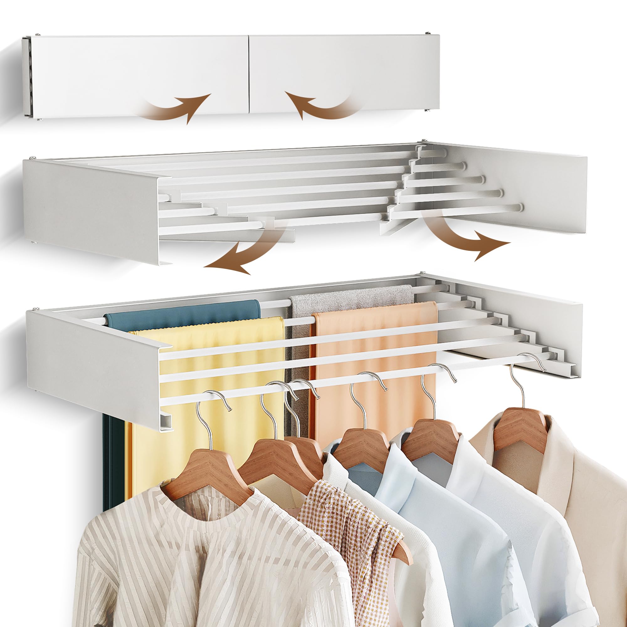 BOQORAD Wall Mounted Drying Rack,Drying Rack Clothing,Clothes Drying Rack Wall Mounted,Collapsible Drying Racks for Laundry,Laundry Drying Rack,Wall Mounted Clothes Rack(30"-White)