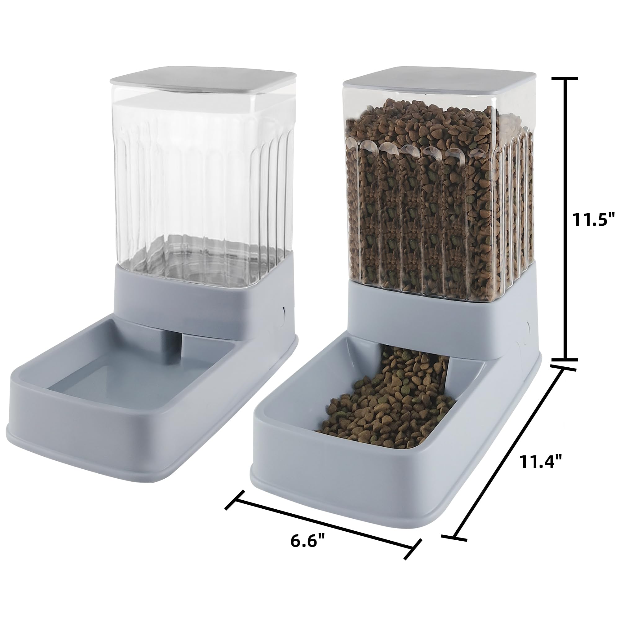 Tokenkuko Automatic Cat Feeder and Water Dispenser in Set,Automatic Food Feeder and Waterer Set 3.8L with Pet Food Bowl for Small Medium Dog Pets Puppy Kitten Large Capacity(1 Gallon x 2,Gray)