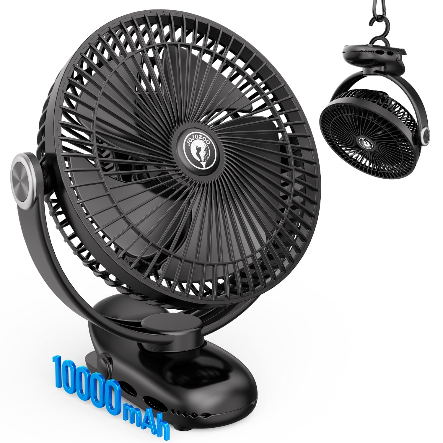 JOJOZOO 10000mAh Rechargeable Portable Fan, 8 inch Battery Operated Fan, Clip on Fan with 4 speed & 30 Hours Work Time, USB Car Fan, Sturdy Clamp for home Golf Cart Stroller Camping Outdoor Travel