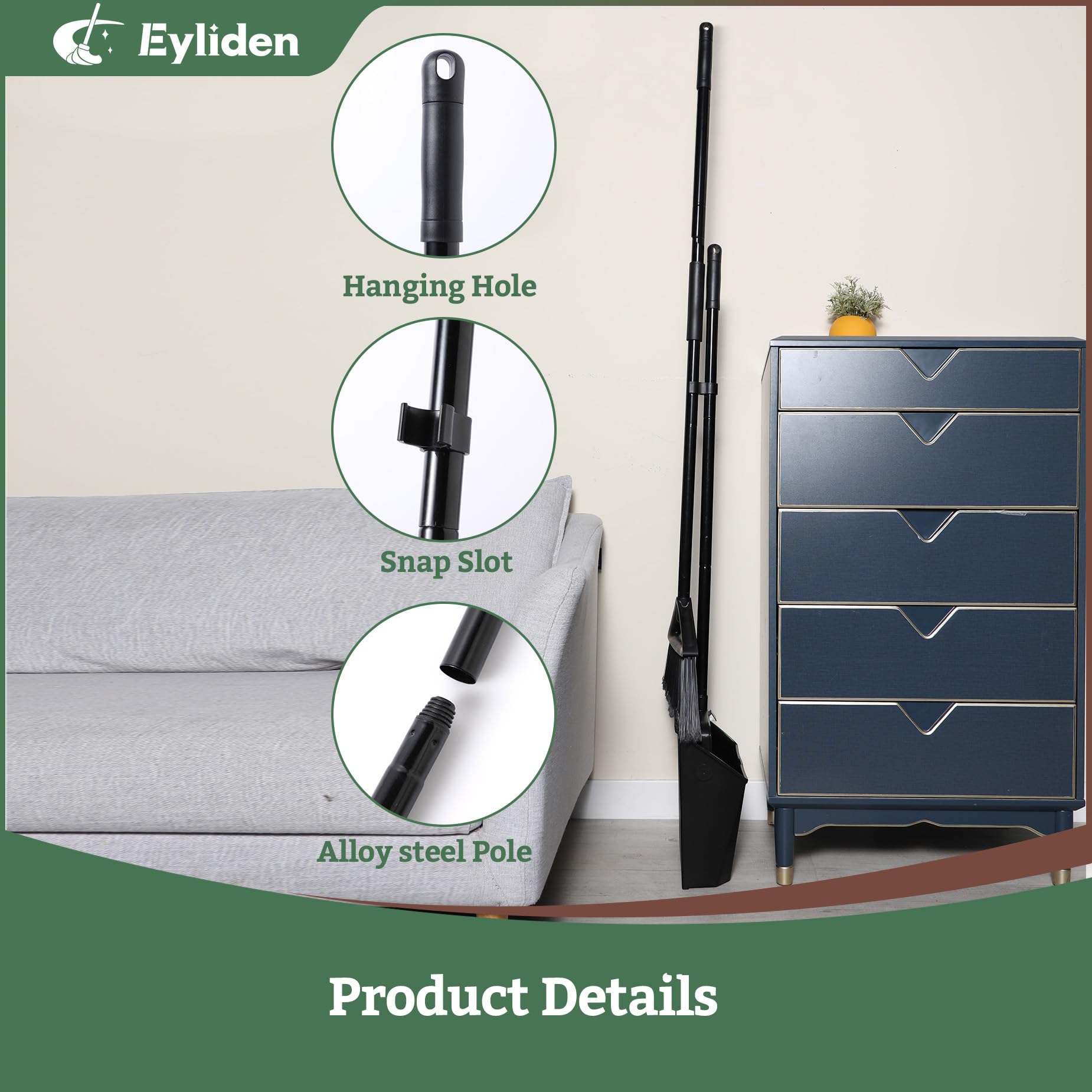 Eyliden Large Commercial Dustpan with Comb Teeth, Upright Heavy Duty Dust Pan for Restaurants Garages Courtyard Sidewalks Lobby Home Kitchen Room Office Classroom (1pc Dustpan)