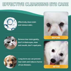 VICSOM Eye Wipes & Teeth Wipes for Dogs & Cats, 200 Pcs Cat Dog Eye Wipes Tear Stain Remover, Pet Eye Wipes Presoaked, 60Pcs Reduces Tartar & Plaque Fresh Breath Dog Teeth Cleaning Finger Toothbrush