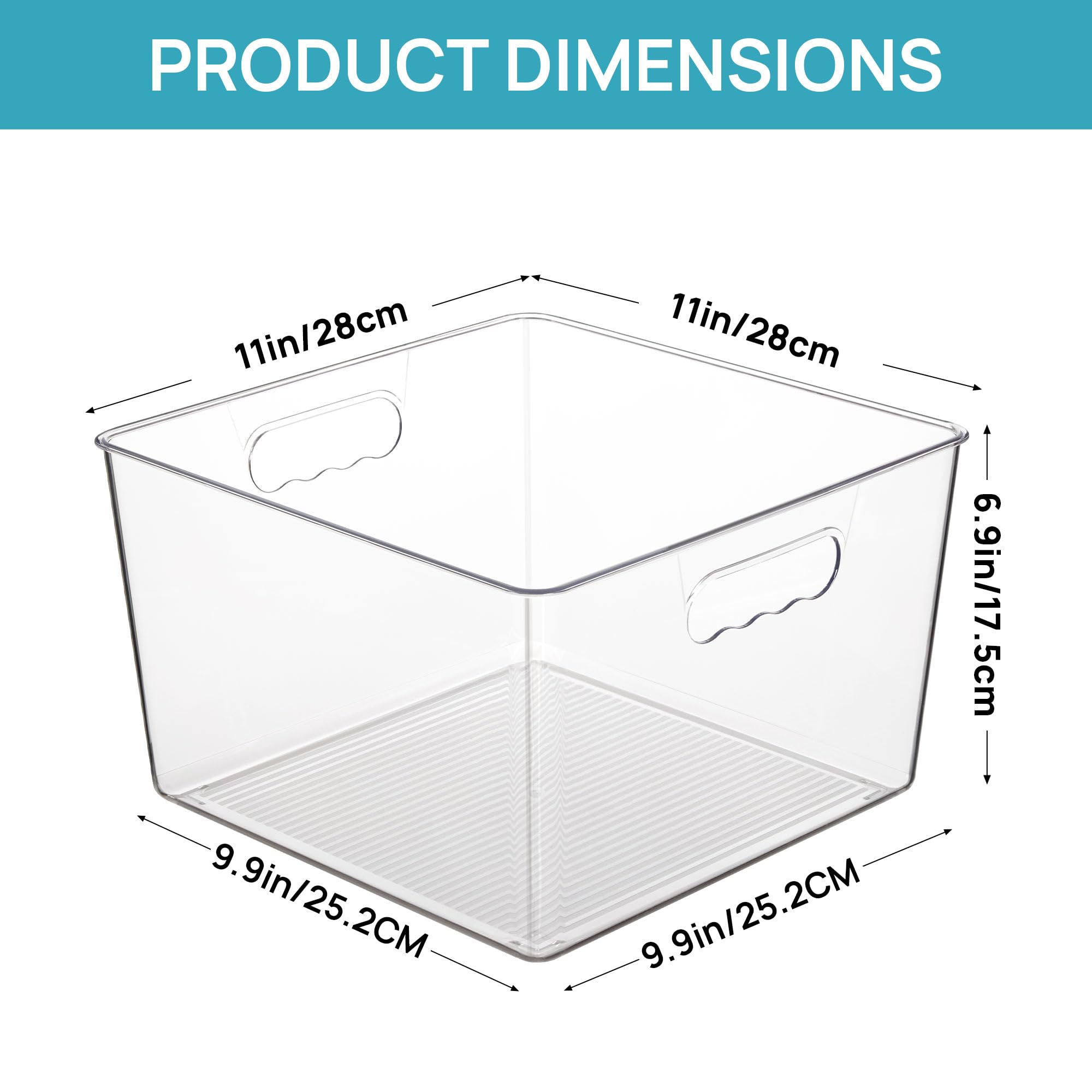 Vtopmart 4 Pack Extra Large Clear Plastic Storage Bins,11x11 Cube Acrylic Organizer Square Containers with Handle for Pantry,Closet,LaundryRoom,Kitchen,Bathroom,UnderSink Organization