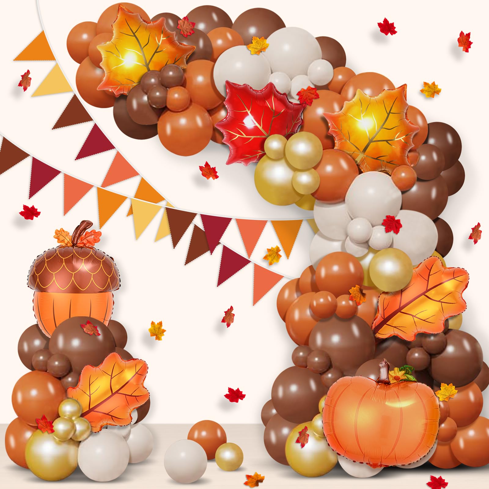 Fall Thanksgiving Decorations Balloon Garland Arch Kit Orange Brown Coffee Foil Balloons Triangle Flag for Autumn Little Pumpkin Baby Shower Birthday Party Supplies