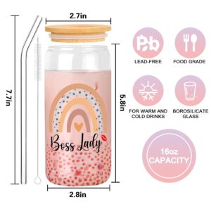 JoycuFF Boss Lady Gifts for Women Best Boss Gifts for Women Inspiration Boss Lady Gifts Set for Female Birthday Retirement Boss's Day Christmas Gifts for Boss Lady 16oz Glass Cup