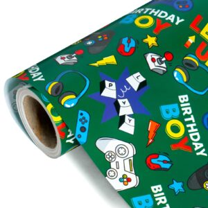 WRAPAHOLIC Gaming Wrapping Paper Roll - Mini Roll - 17 Inch x 33 Feet - Gaming Boys Kids Boys Happy Birthday Design, Perfect for Birthday, Party, Holiday