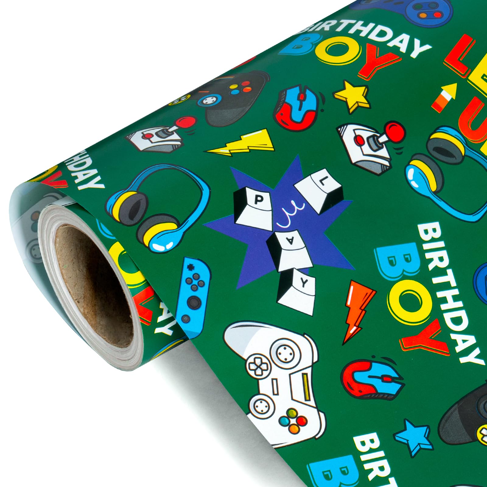 WRAPAHOLIC Gaming Wrapping Paper Roll - Mini Roll - 17 Inch x 33 Feet - Gaming Boys Kids Boys Happy Birthday Design, Perfect for Birthday, Party, Holiday