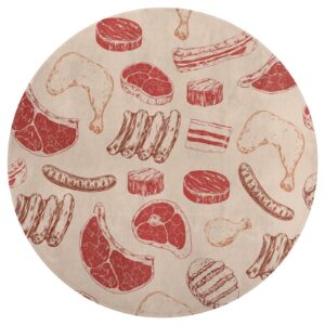 MoBlinko Beef Steak Round Area Rug BBQ Circle Rug Carpet Circular Rugs Non Slip Mat for Kitchen Living Room Bedroom Decoration 3 Ft