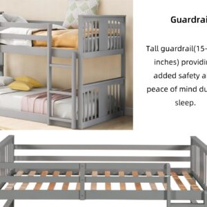 Merax Kids Bunk Bed Twin Over Twin, Wood Low Floor Bunkbed with Stairs Guardrail for Boys, Girls, Toddlers, No Box Spring Required, Grey