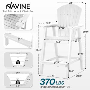 NAVINE Tall Adirondack Chairs Set of 2, HDPE Balcony Chair with Double Connecting Tray, Weather Resistant Outdoor Adirondack Bar Stools for Patio, Deck, Patio, Backyard, Balcony.(White)