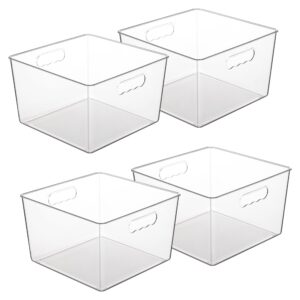 vtopmart 4 pack extra large clear plastic storage bins,11x11 cube acrylic organizer square containers with handle for pantry,closet,laundryroom,kitchen,bathroom,undersink organization