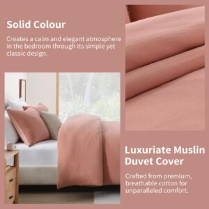 PERHOM Muslin Duvet Cover King, 100% Washed Cotton Duvet Cover Set, Ultra Soft Comforter Cover Linen Like, 3 Pieces Minimalist Gauze Duvet Cover with 2 Pillow Shams, 90"x104", Dusty Red