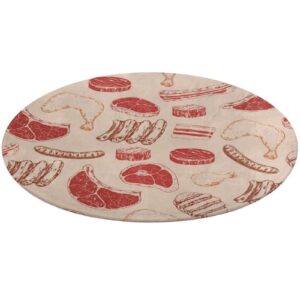 MoBlinko Beef Steak Round Area Rug BBQ Circle Rug Carpet Circular Rugs Non Slip Mat for Kitchen Living Room Bedroom Decoration 3 Ft