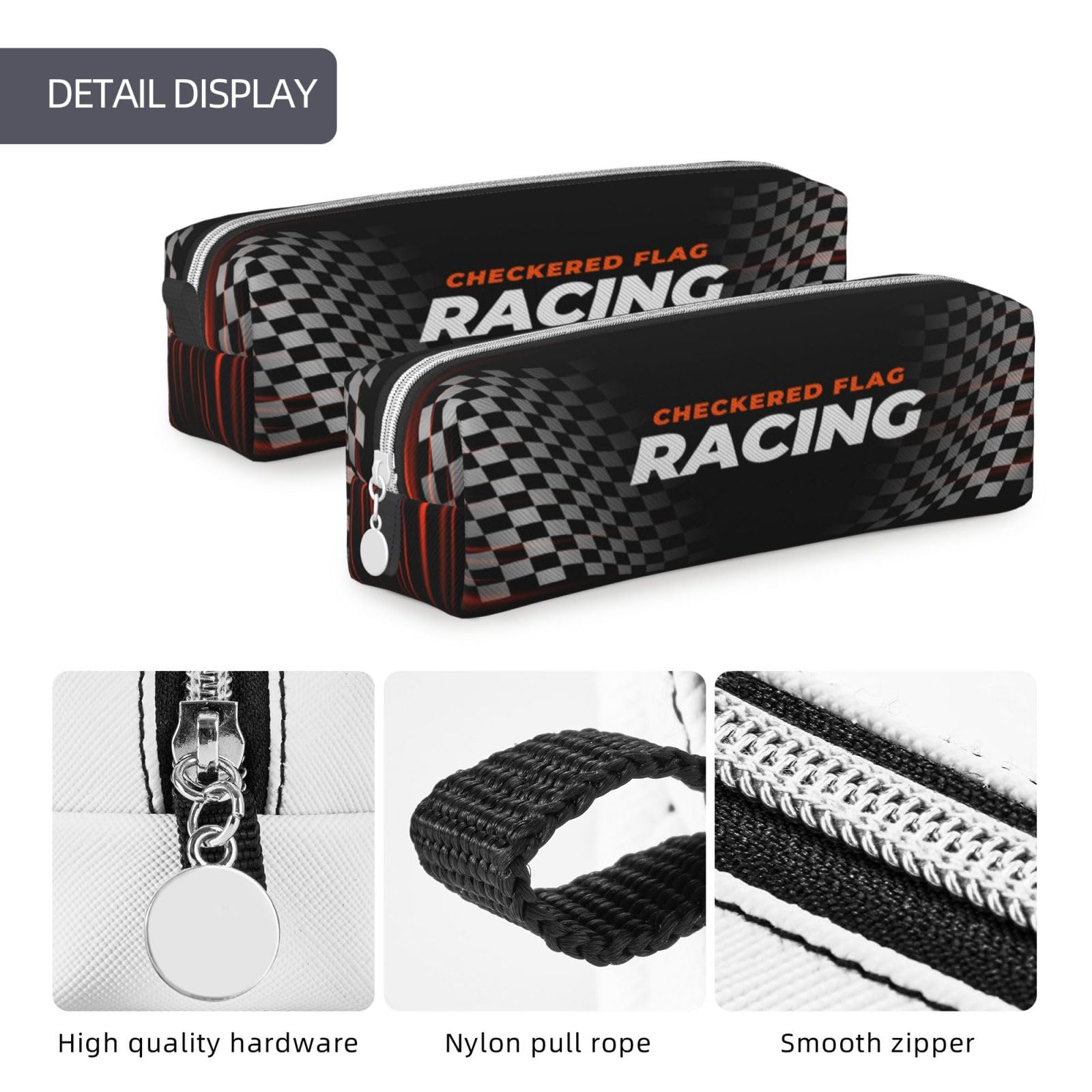 Pencil Case Pouch for Boys Girls Kids, Racing Flag Speed Race Car Pencil Cases Box Pen Portable Office Stationery Makeup Bag, Pencil Pen Bag Desk Organizer for School Students