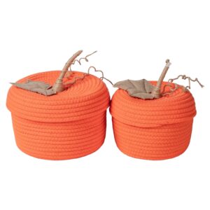 lazywon small storage basket with lid 2 pack, cute halloween pumpkin gift basket empty rope woven baskets for organizing candy easter egg mini dog toy basket organizer bins christmas decorative basket