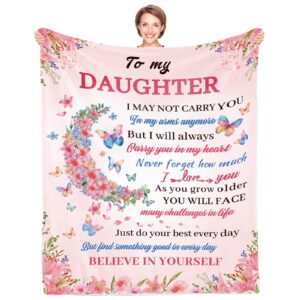 daughter blanket from mom dadto my daughter blankets, birthday gift for girl adult,soft fleece throw bedding for bed couch forgraduation,christmas,thanksgiving, 50x60,moon and butterfly