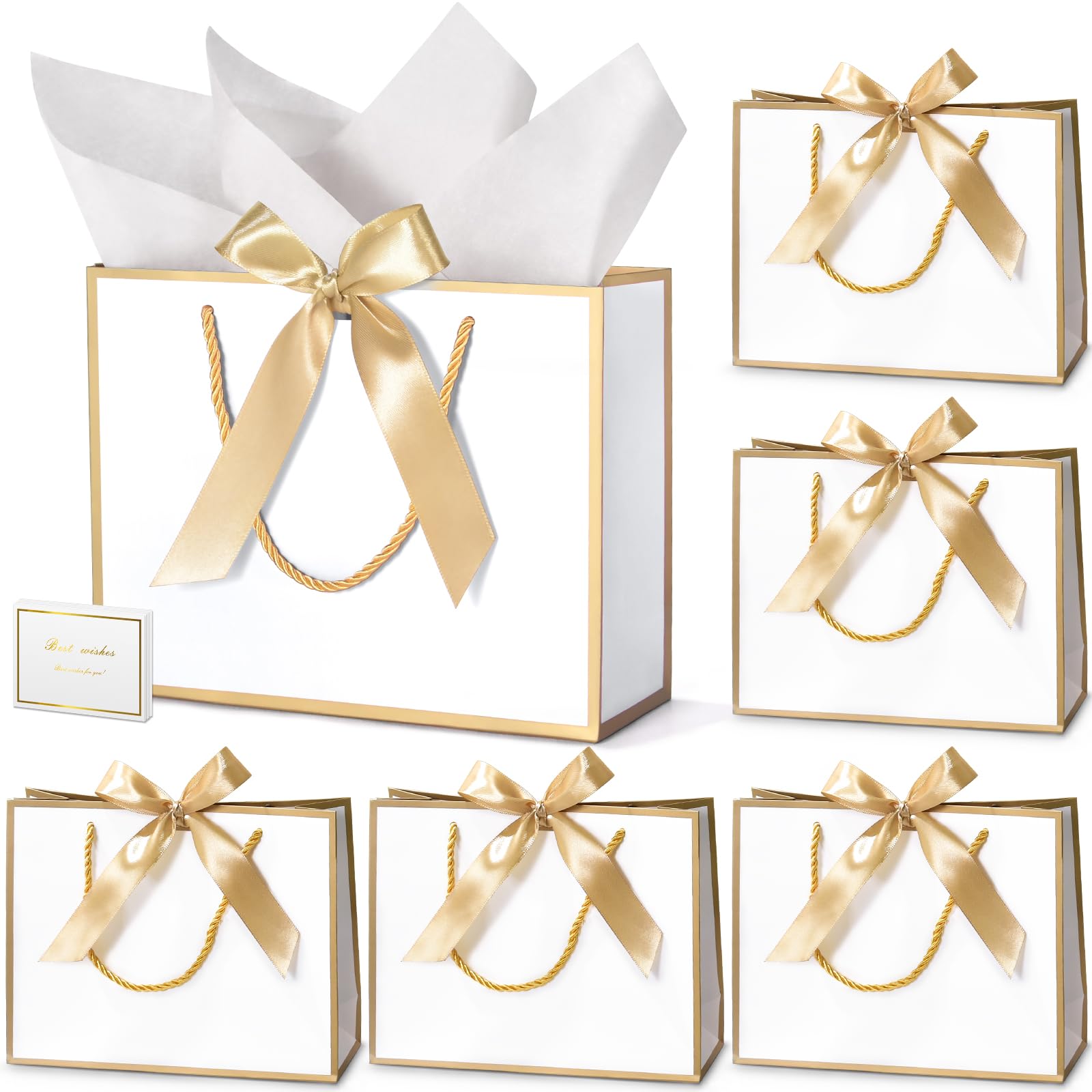 DOYIDE 30 Pcs Thank You Gift Bags with Tissue Paper, 9x7x3.1in Paper Gift Bags with Handles, Gift Wrap Bags with Bow Ribbon for Wedding Birthday Baby Shower Bridesmaid Party