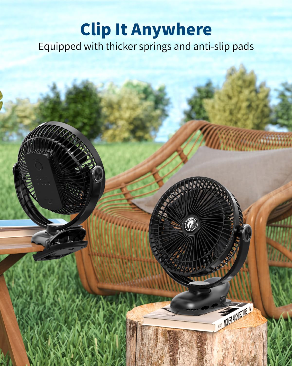 JOJOZOO 10000mAh Rechargeable Portable Fan, 8 inch Battery Operated Fan, Clip on Fan with 4 speed & 30 Hours Work Time, USB Car Fan, Sturdy Clamp for home Golf Cart Stroller Camping Outdoor Travel