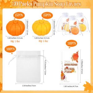 Liliful 30 Sets Pumpkin Theme Baby Shower Soap Favors Included Mini Pumpkin Soap Thanks Cards Drawstring Gift Bags for Fall Bridal Shower Wedding Autumn Thanksgiving Day Party Gifts Decorations