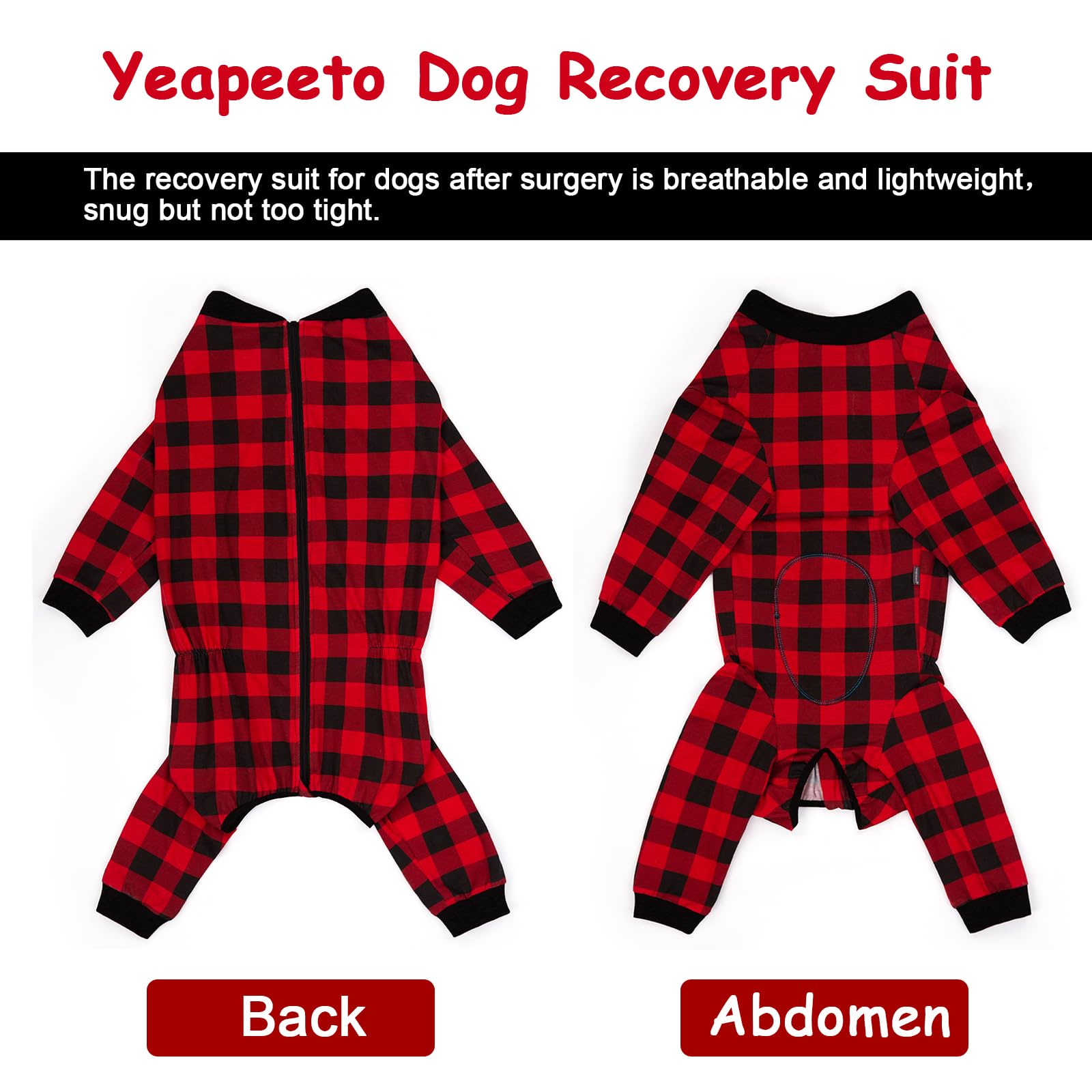 Dog Recovery Suit Full-Zipper After Post-Surgery Large Medium Dogs, Dog Bodysuit for Prevent Licking& Chewing Wounds Onesies Cone Alternative (Red, X-Large)