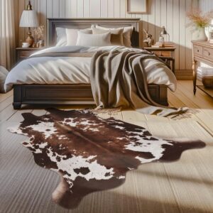 Faux Cowhide Cow Print Rug: 4.6 x 5.2 Feet Cow Hide Animal Print Area Carpet Large Western Decor for Living Room Bedroom (4.6 * 5.2ft)