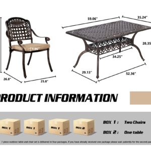 TITIMO Cast Aluminum Patio Dining Set 7-Piece with Cast-Top Table and Chairs with Cushions,Outdoor Furniture Set for Backyard Porch Pool (6 Love Chairs+Rect Table+Khaki Cushions)