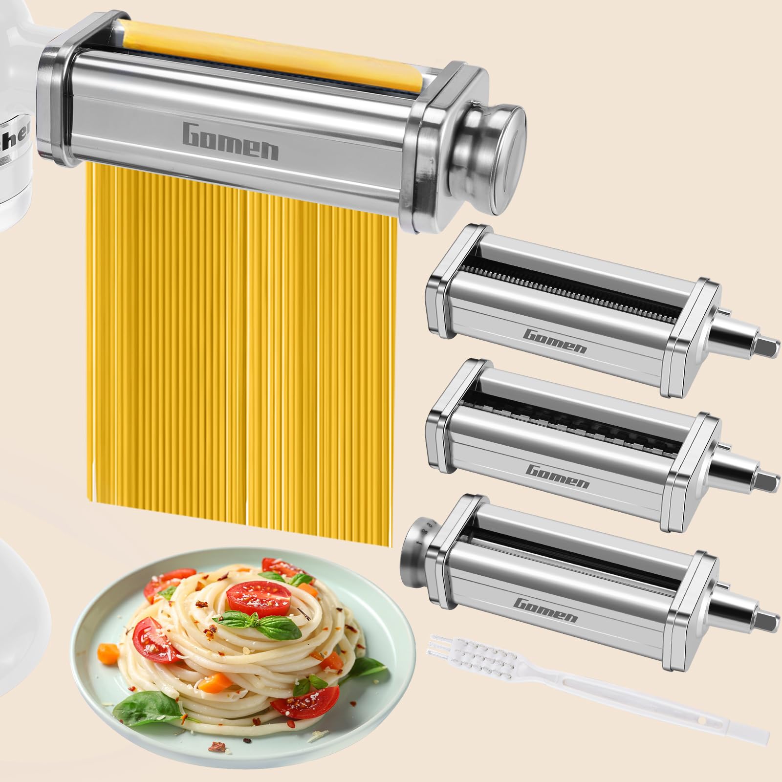 Pasta Attachment for Kitchenaid Stand Mixer,3 Pcs Pasta Maker Kitchen Aid Pasta Attachment for Kitchenaid Stand Mixer Included Pasta Roller, Spaghetti Cutter and Fettuccine Cutter by Gomen