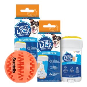 vetality brush free oral gel for dogs | bundled with teeth cleaning pet chew, vet-formulated pet oral stick, prolong technology, cleans teeth & gums, easy application, safe for breeds - [pack of 2]