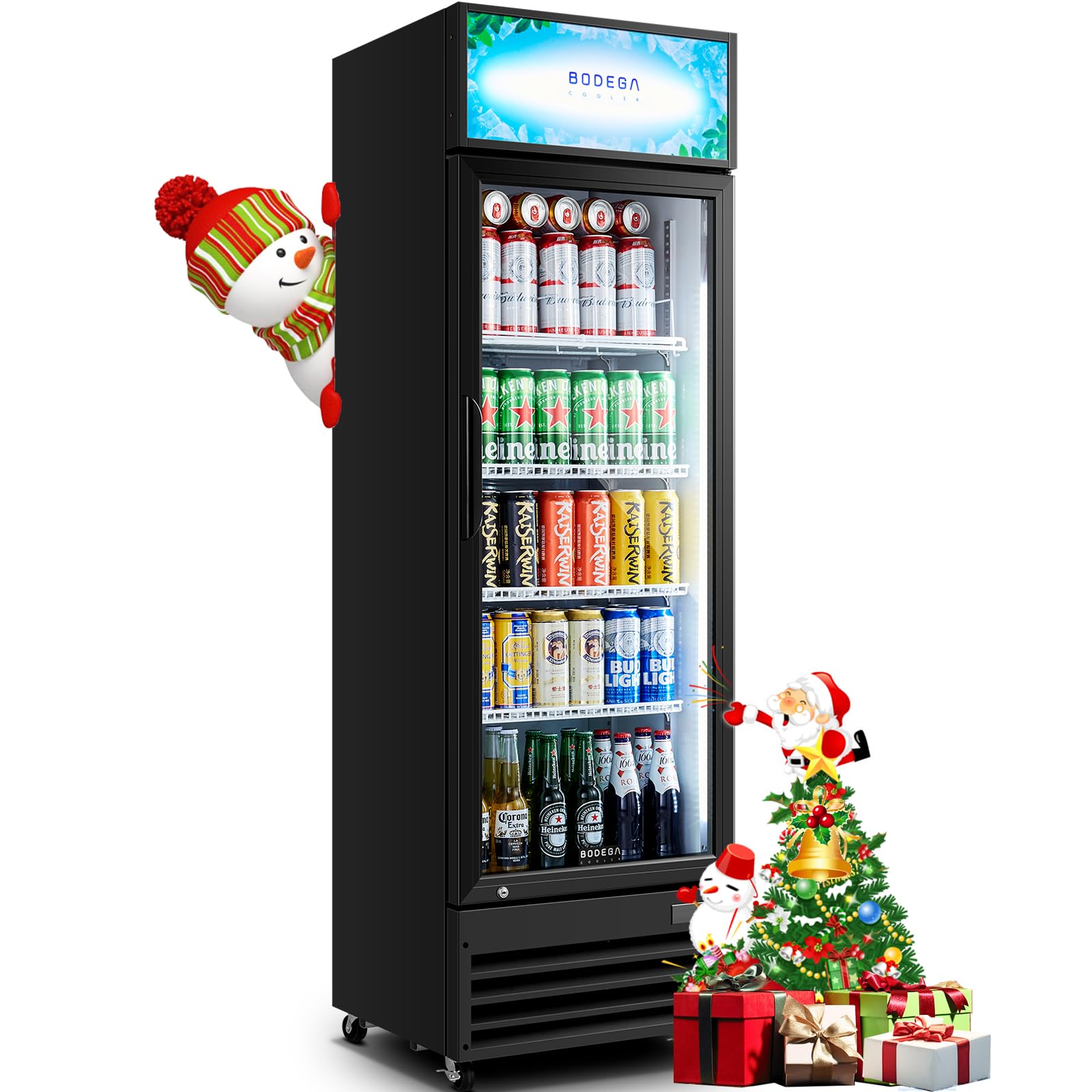 BODEGACOOLER commercial refrigerators glass door, 9 cu.ft commercial beverage refrigerator, glass door display refrigerator for beer,bar,drink, commercial merchandiser refrigerator, commercial fridge.