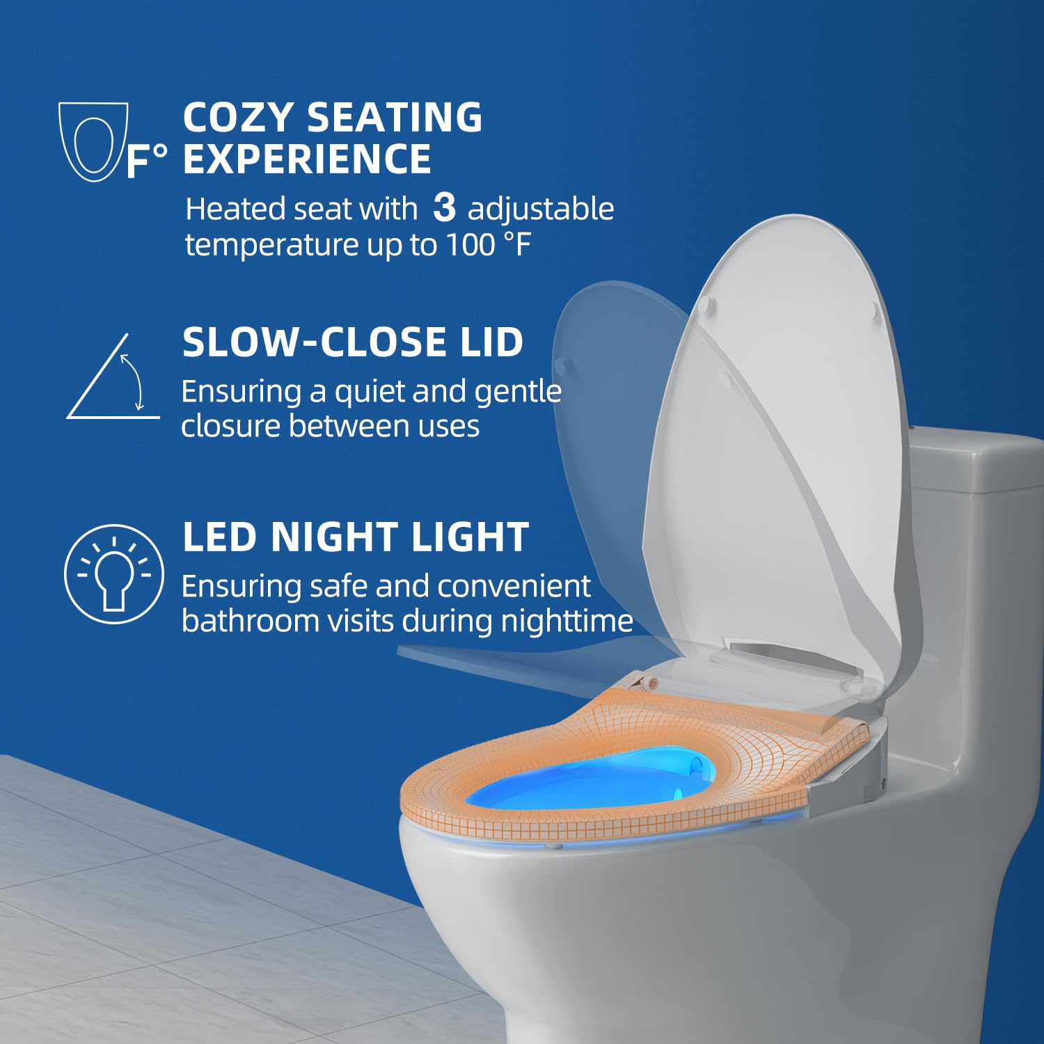 Bidet Toilet Seat - Round Smart Toilet Seat with Wireless Remote and Side Knob, Instant Warm Water & Air Dryer, Adjustable Heated Seat, Multiple Nozzle Modes