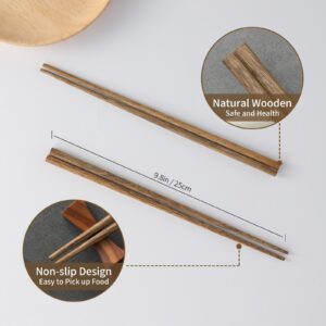 Muguning 100-Pairs Wooden Chopsticks, Dishwasher Safe Chopstick, Reusable, Natural Healthy, Chinese Classic Style for Kitchen, Dining Room, Gourmet, Noodles (9.8 Inch)