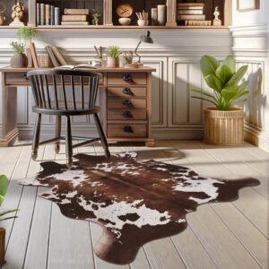 Faux Cowhide Cow Print Rug: 4.6 x 5.2 Feet Cow Hide Animal Print Area Carpet Large Western Decor for Living Room Bedroom (4.6 * 5.2ft)