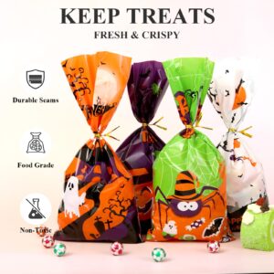 Sainyarh Halloween Cellophane Treat Bags, 50 Pcs Halloween Trick or Treat Candy Bags with Twist Ties, Cute Halloween Goodies Bags Gift Bags for Halloween Party (Style 01)