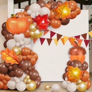 Fall Thanksgiving Decorations Balloon Garland Arch Kit Orange Brown Coffee Foil Balloons Triangle Flag for Autumn Little Pumpkin Baby Shower Birthday Party Supplies