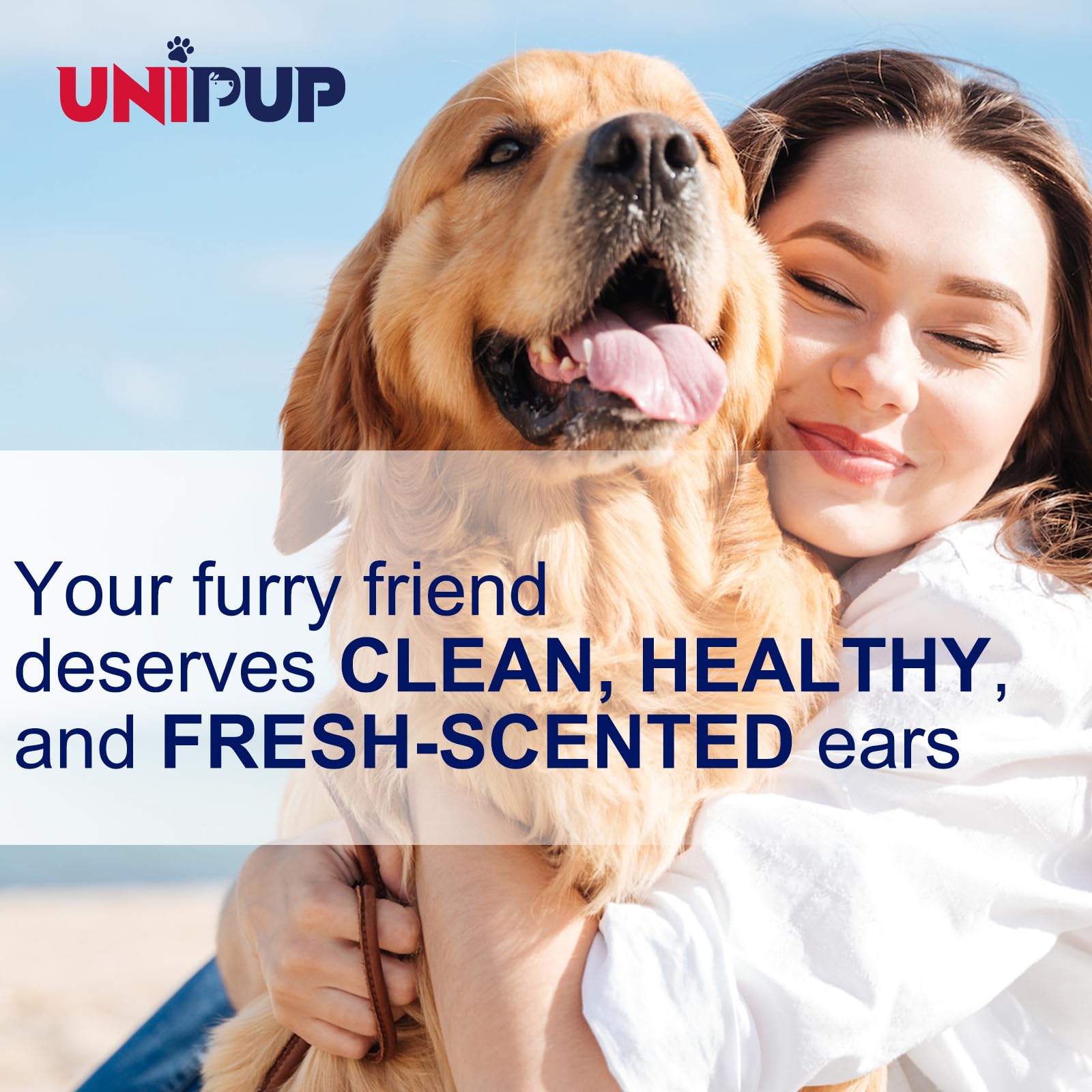 UNIPUP Dog Ear Cleaning Solution，Ear Infection Treatment for Dogs & Cats to Mitigate Itching, Inflammation, and Odor for Maintaining Ear Hygiene, with 30 Cotton Swabs, 4 oz